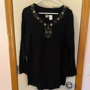Islander Black Tunic or swimsuit cover up with Gold Embroidery
